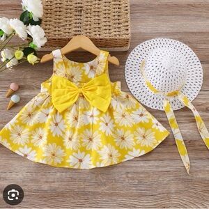 2pcs Baby Girl Little Daisy Bowknot Dress with Hat Set Yellow